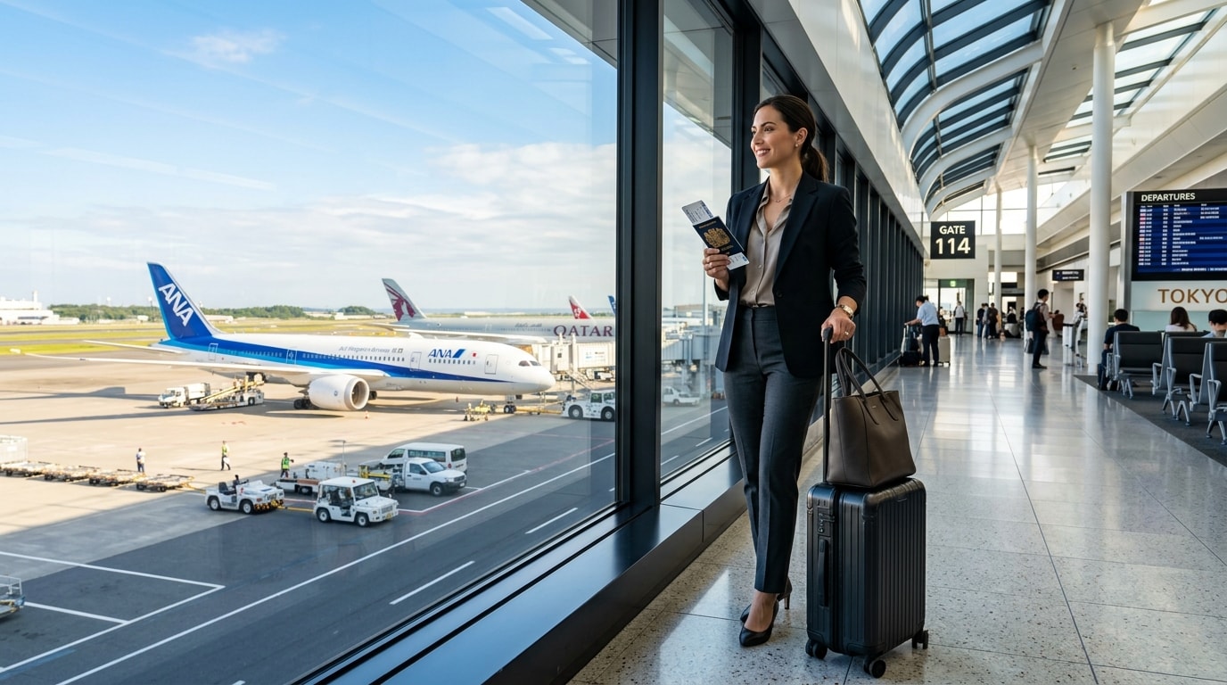 traveller with passport at the gate